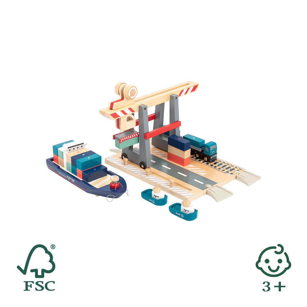 Container Terminal mit Zubehör für Holzeisenbahnen & Autos